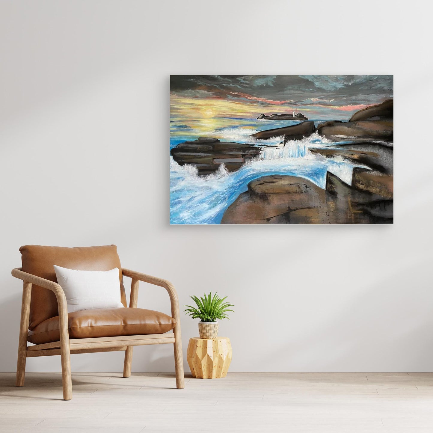 Godrevy Lighthouse - Contemporary Fine Art Seascape Print on Canvas - Art of the Wave