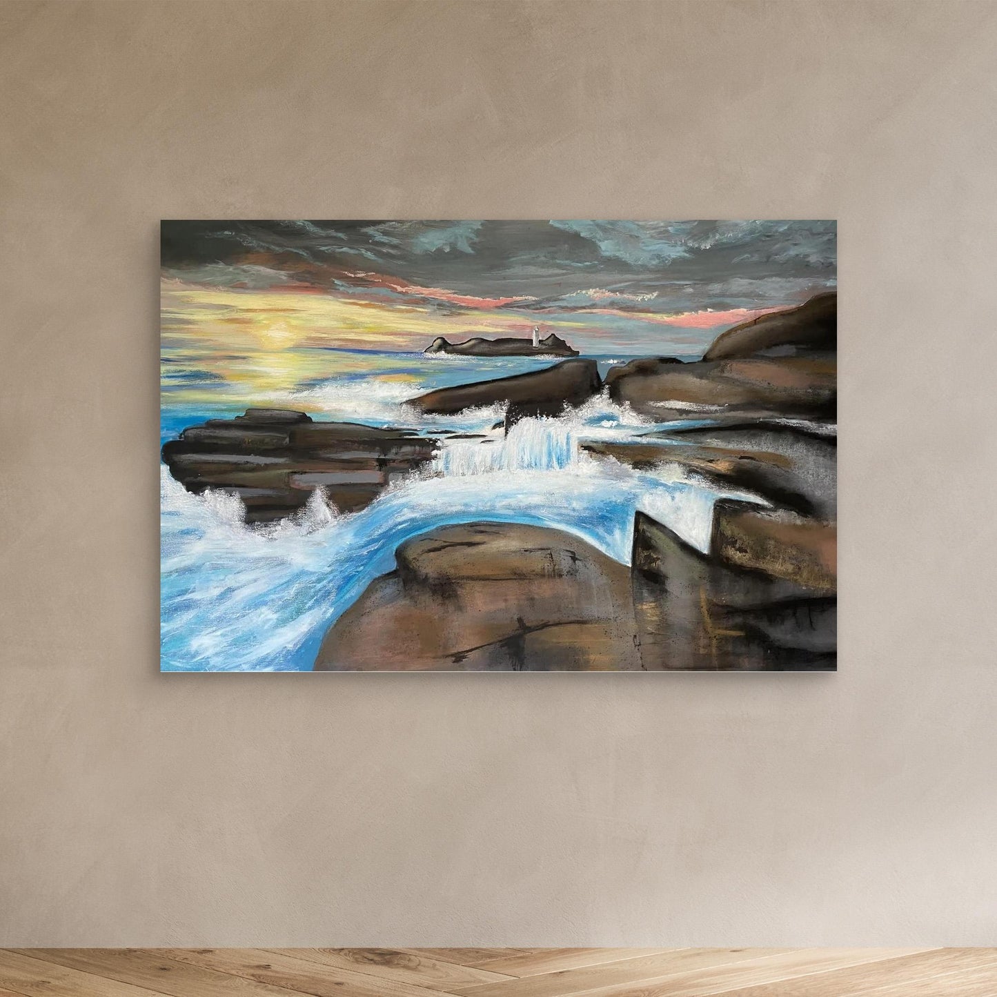 Godrevy Lighthouse - Contemporary Fine Art Seascape Print on Canvas - Art of the Wave