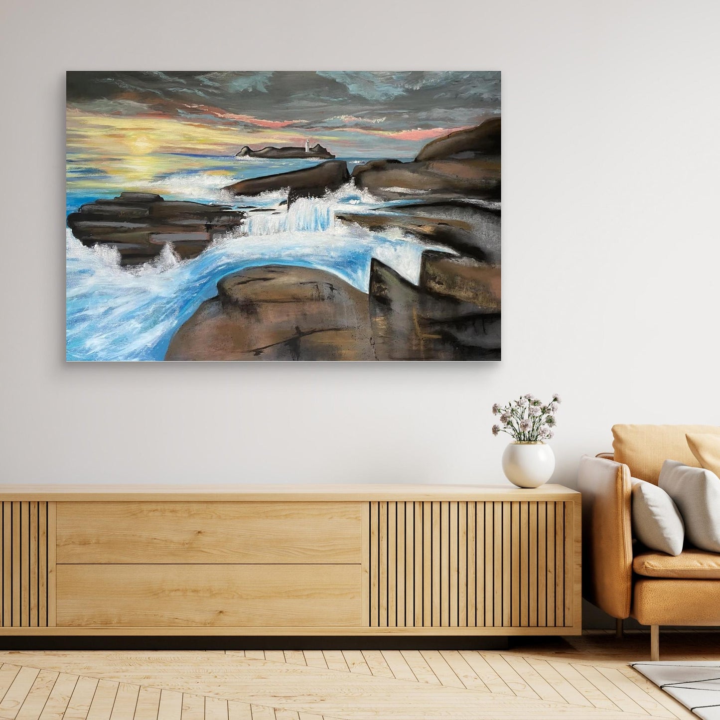 Godrevy Lighthouse - Contemporary Fine Art Seascape Print on Canvas - Art of the Wave