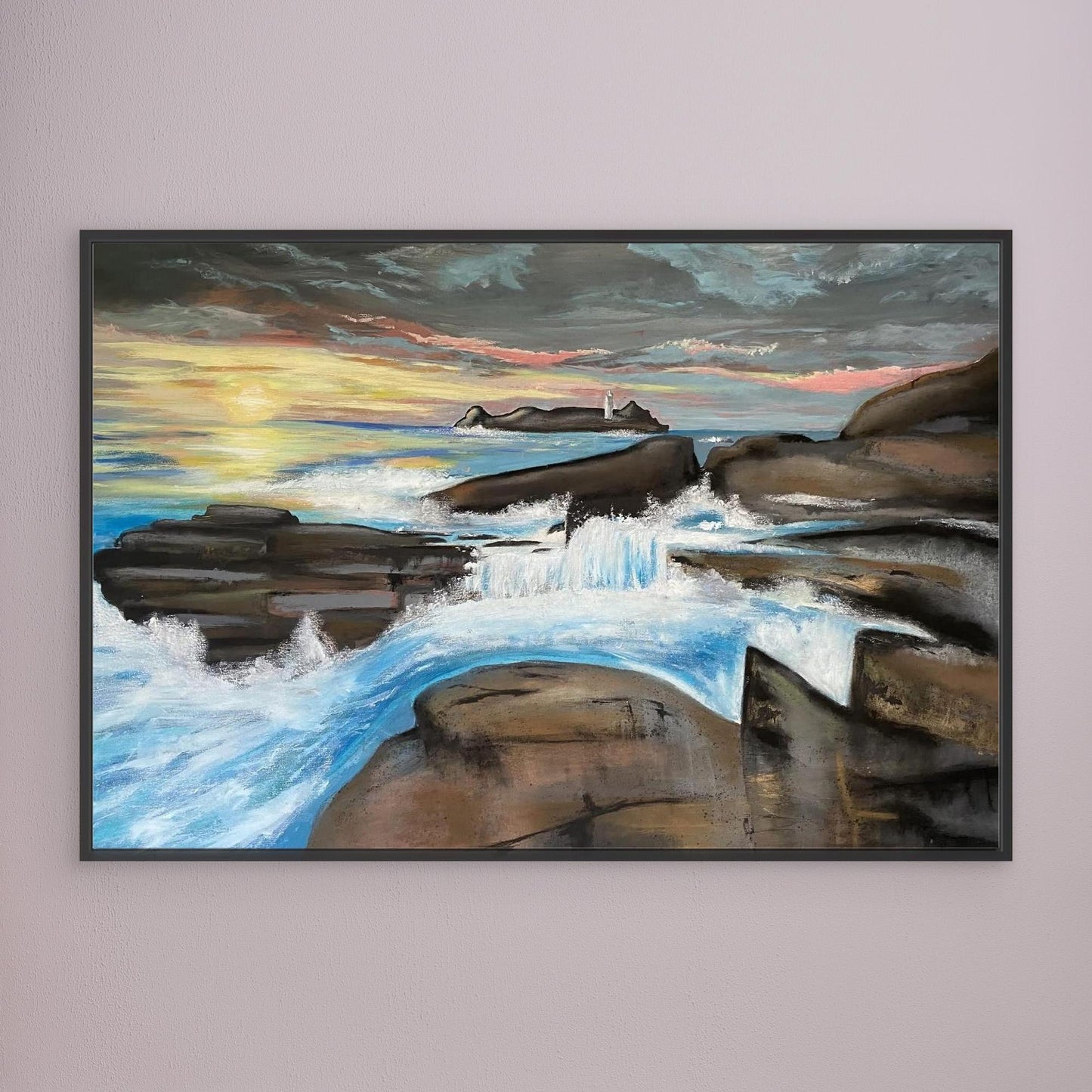 Godrevy Lighthouse - Contemporary Fine Art Seascape Print on Canvas - Art of the Wave