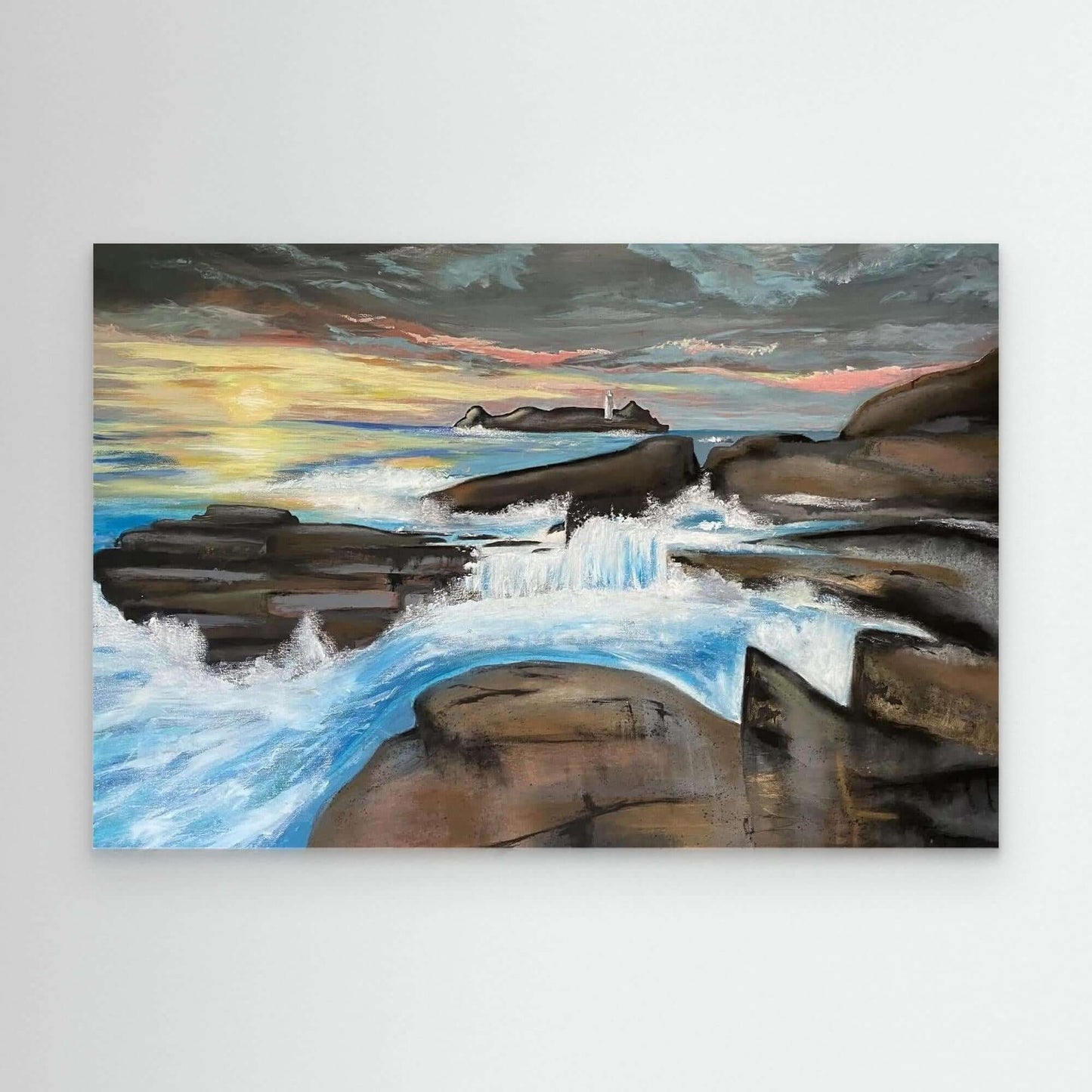 Godrevy Lighthouse - Contemporary Fine Art Seascape Print on Canvas - Art of the Wave
