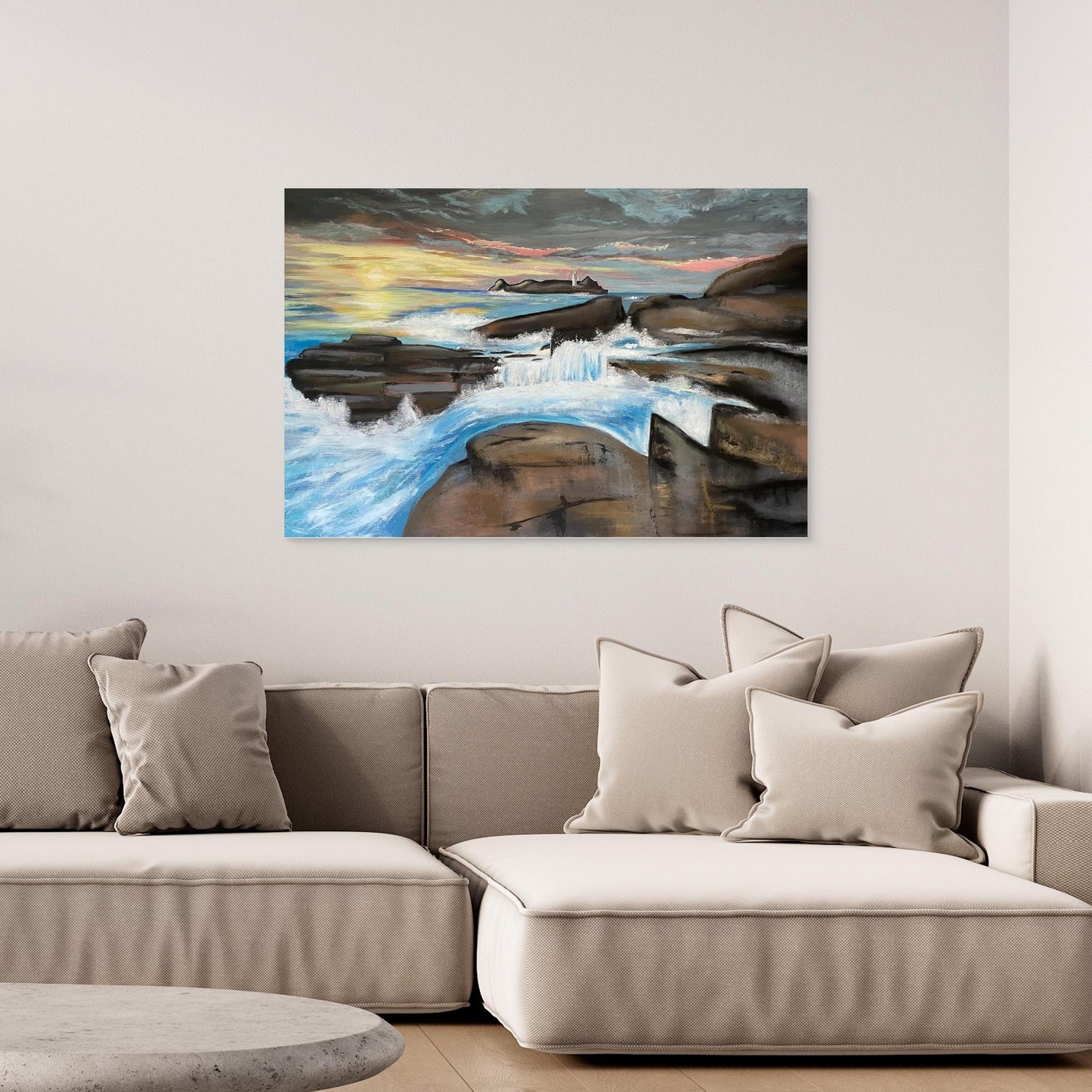 Godrevy Lighthouse - Contemporary Fine Art Seascape Print on Canvas - Art of the Wave