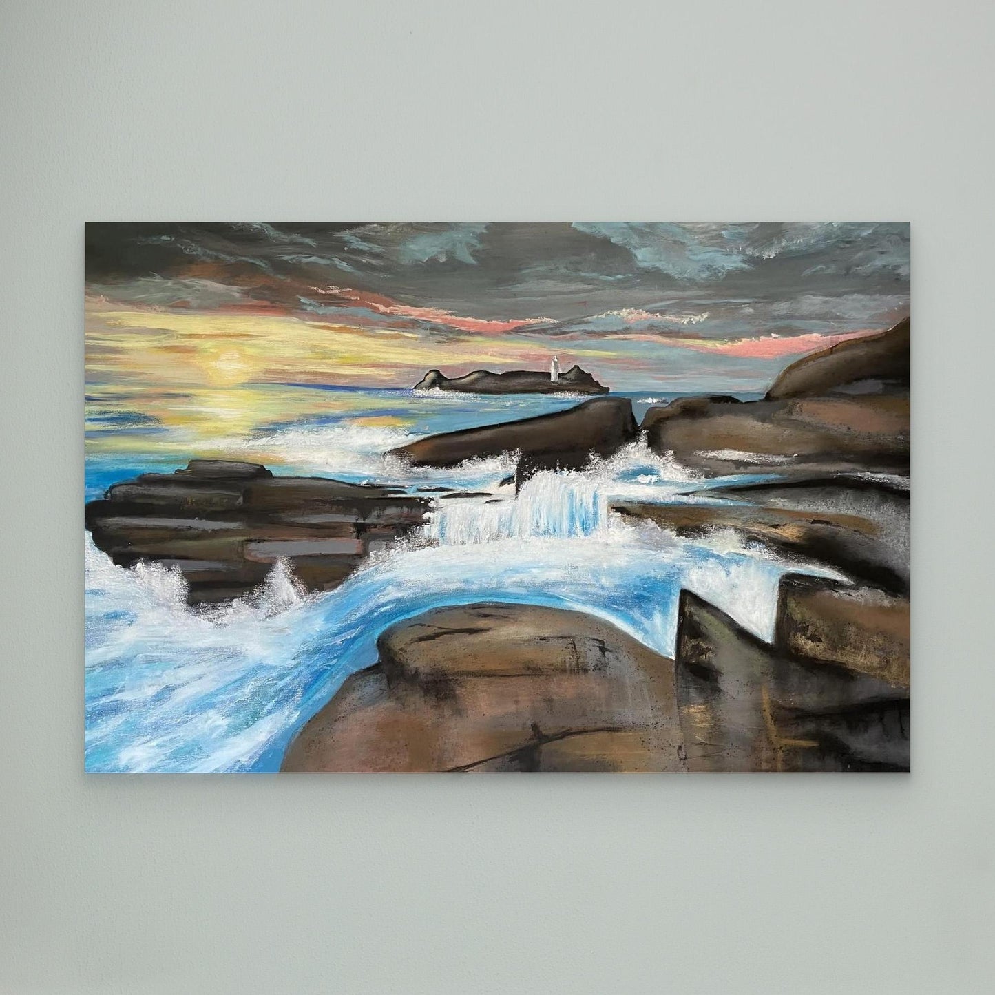 Godrevy Lighthouse - Contemporary Fine Art Seascape Print on Canvas - Art of the Wave