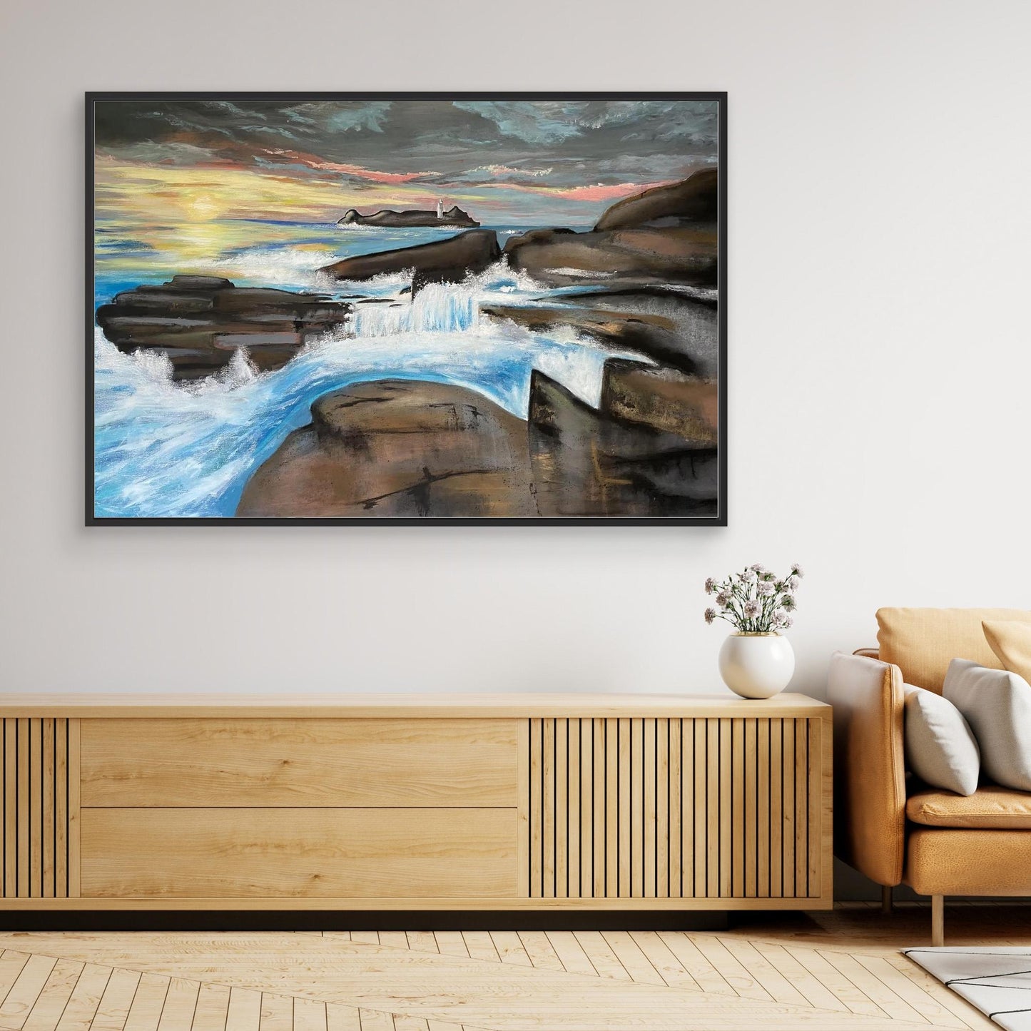 Godrevy Lighthouse - Contemporary Fine Art Seascape Print on Canvas - Art of the Wave