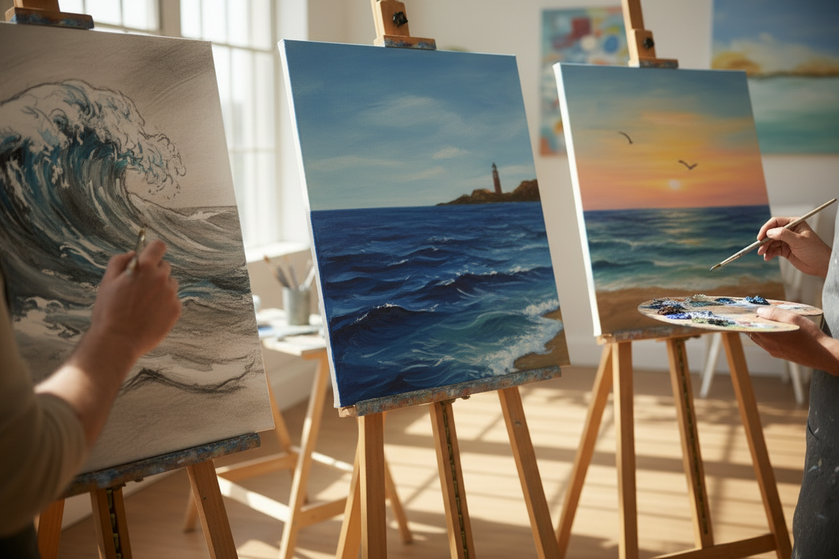 Seascape art class close-up