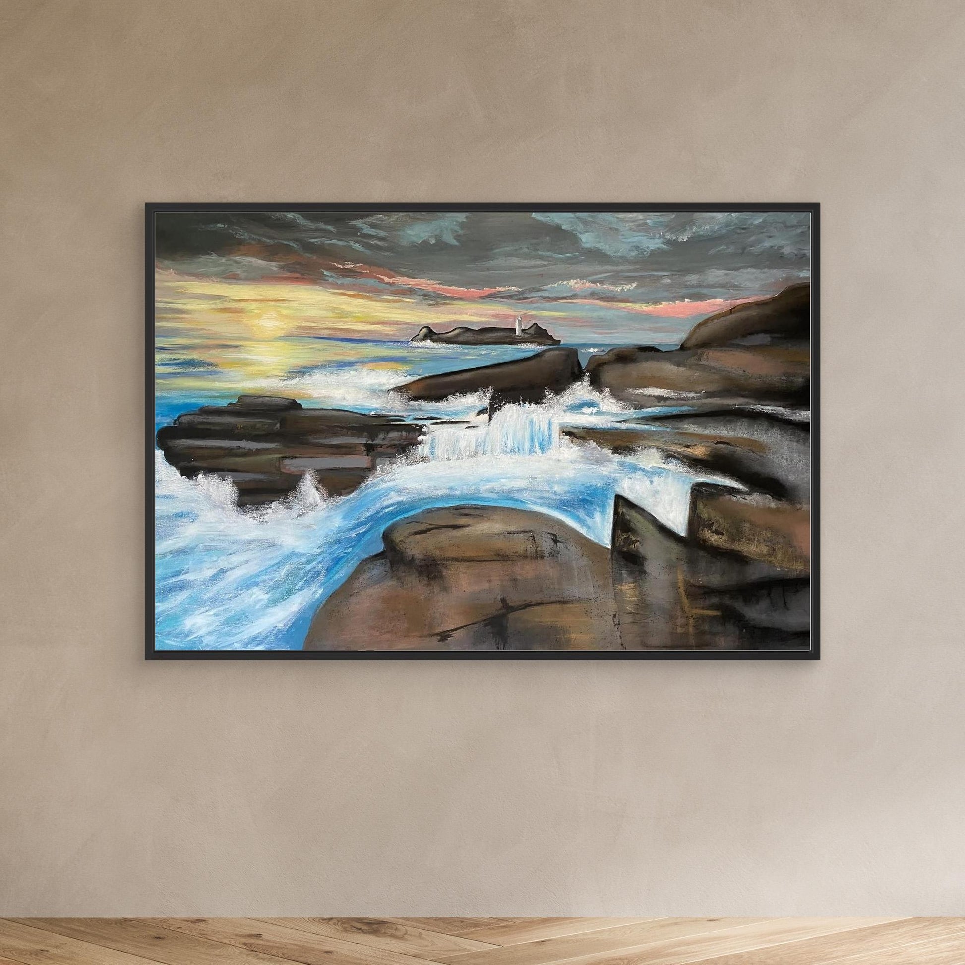 Godrevy Lighthouse - Contemporary Fine Art Seascape Print on Canvas - Art of the Wave