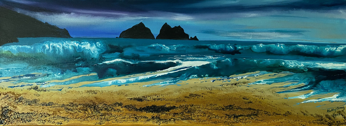Holywell Bay, Cornwall Original Cornish Seascape Painting on Canvas