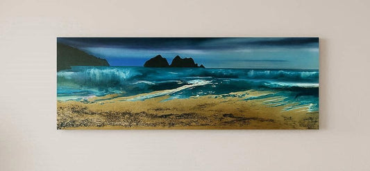 Holywell Bay, Cornwall Original Cornish Seascape Painting on Canvas
