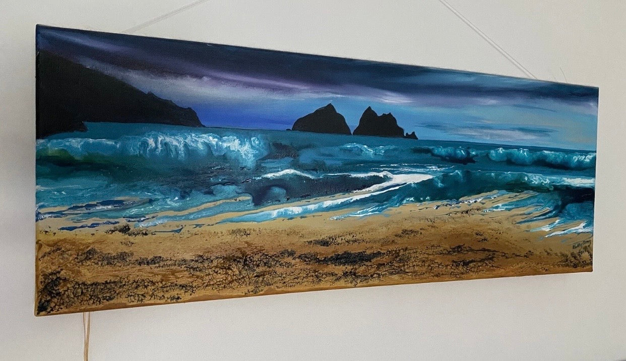 Holywell Bay, Cornwall Original Cornish Seascape Painting on Canvas