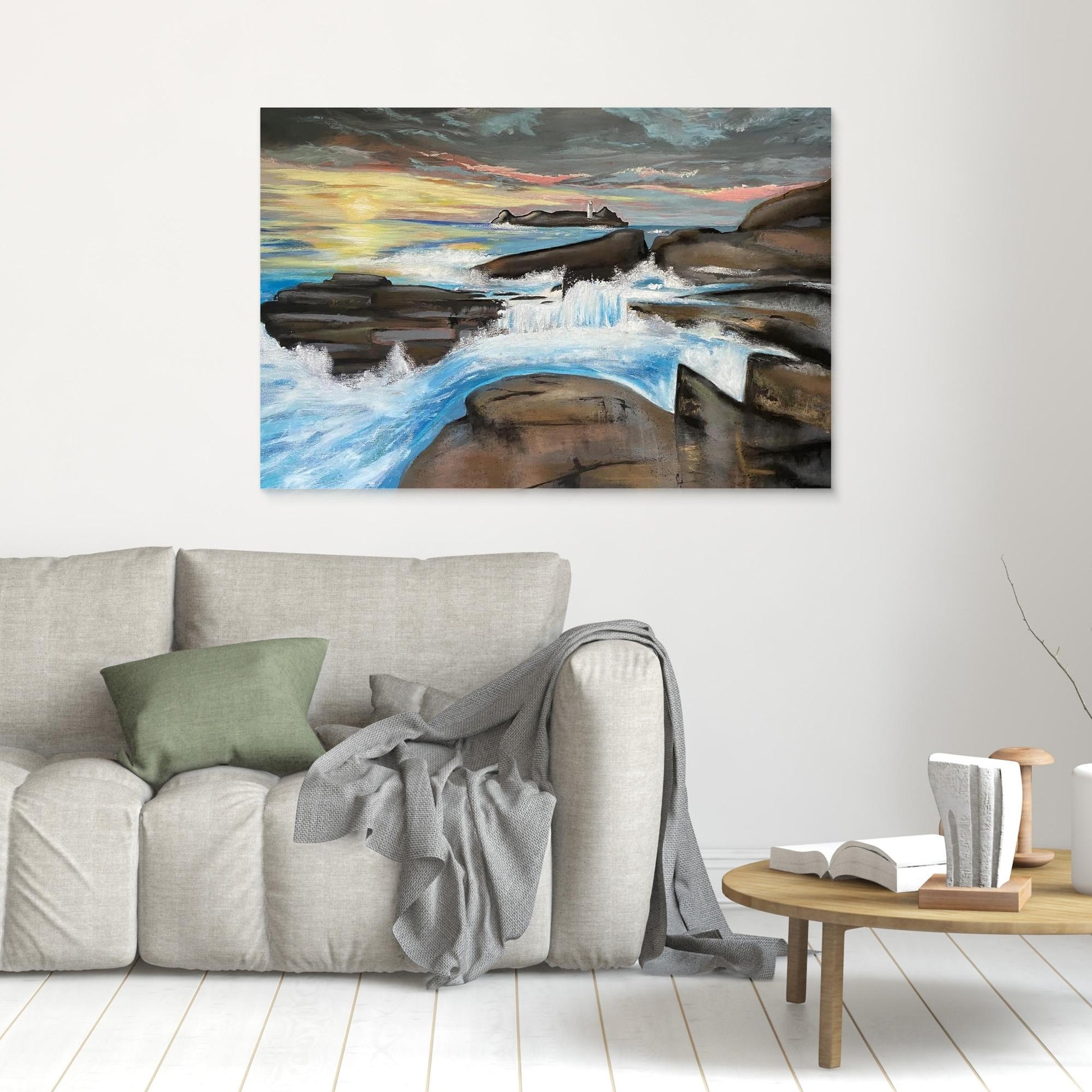 Godrevy Lighthouse - Contemporary Fine Art Seascape Print on Canvas - Art of the Wave