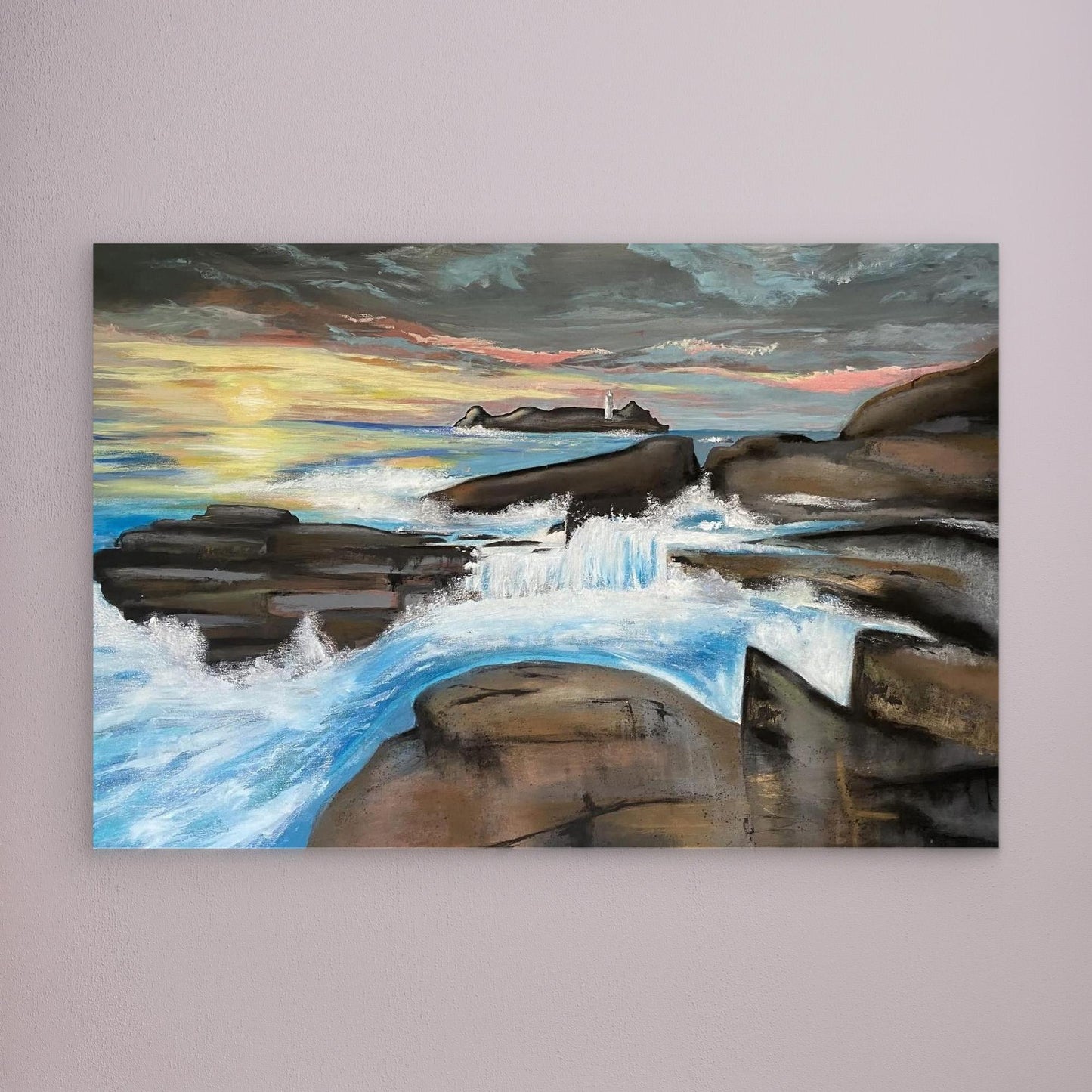 Godrevy Lighthouse - Contemporary Fine Art Seascape Print on Canvas - Art of the Wave